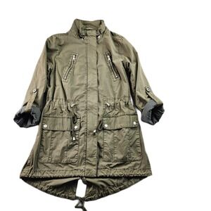 Levi's Hooded Utility Jacket Womens XS Army Green Adjustable Waist Snap Full Zip